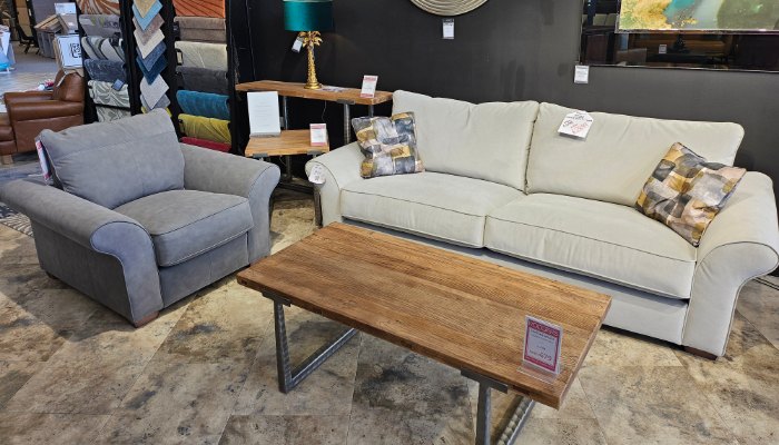 Large Fabric Sofa And Leather Chair