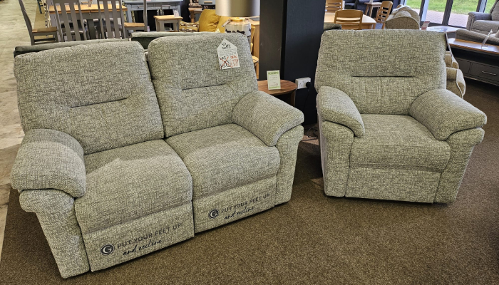 2 Str Power Sofa & Chair PWR & Tray Footstool Fabric - Remco Light Grey B030