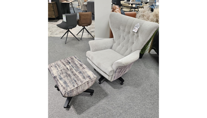 Swivel Chair & Stool - Fabric Light Grey