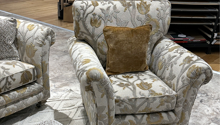 Grand Sofa, Chair and Storage Ottoman in Fabric G5118 Tumeric Velvet
