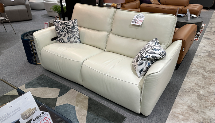 Cream Leather Reclining Sofa