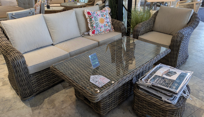 3 Seater Sofa & Chair + Coffee Table + Lamp Table - Finish Natural 