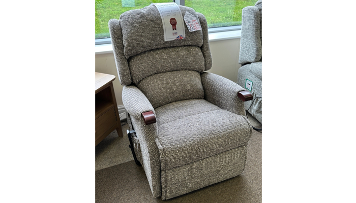 Small Dual Motor Riser Recliner - Fabric Valencia Fern & Light Oak Knuckles