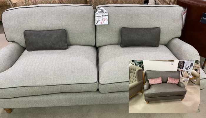 Large Fabric Sofa + Leather Snuggler